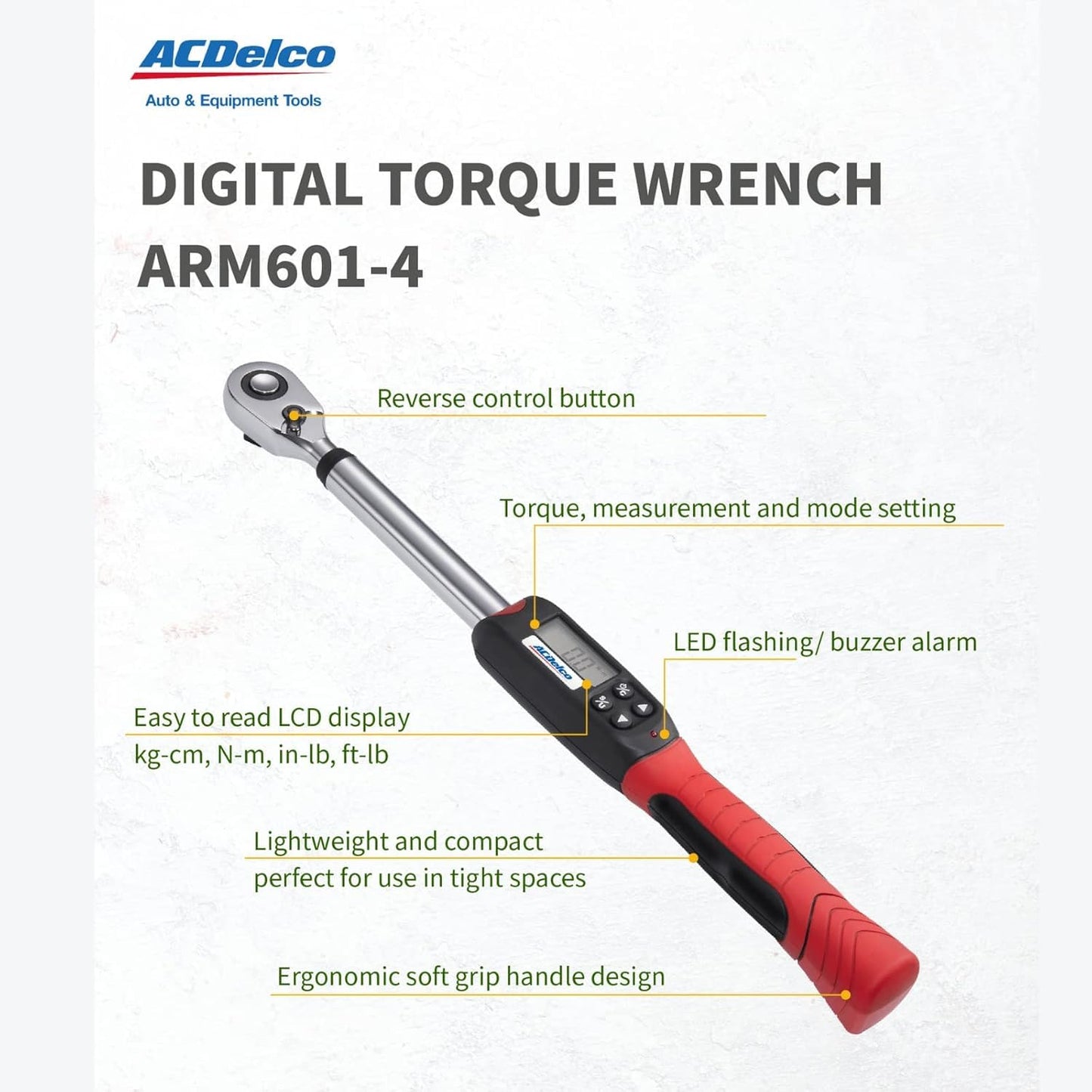 ACDelco ARM601-34 3/8” & ½” Heavy Duty Digital Torque Wrench Combo Kit with Buzzer and LED Flash Notification – ISO 6789 Standards with Certificate of Calibration