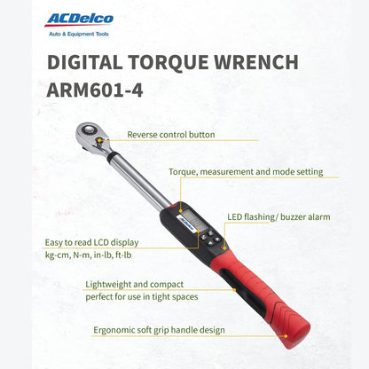 ACDelco ARM601-34 3/8” & ½” Heavy Duty Digital Torque Wrench Combo Kit with Buzzer and LED Flash Notification – ISO 6789 Standards with Certificate of Calibration