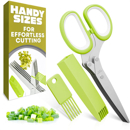 Herb Scissors with 5 Blades and Cover – Stainless Steel Herb Cutter for Fast & Precise Cutting, Compact, Easy-to-Store Design – Ergonomic Handle & Cleaning Brush for Quick and Comfortable Kitchen Prep