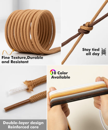 Handshop 2 Pairs Round Boots Shoelaces 4 MM Athletic Replacement Shoe Laces 30-63” Shoestrings For Running Sporting Walking Black 114