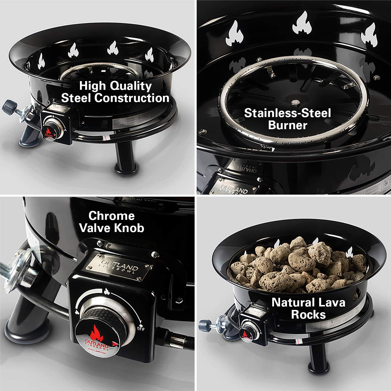 Outland Living Firebowl Smokeless Fire Pit, Round Outdoor Portable Propane Gas Fire Pit with UV and Weather Resistant Durable Cover, 24-Inch Diameter 58,000 BTU, Black, 883 Mega, For Outside Use