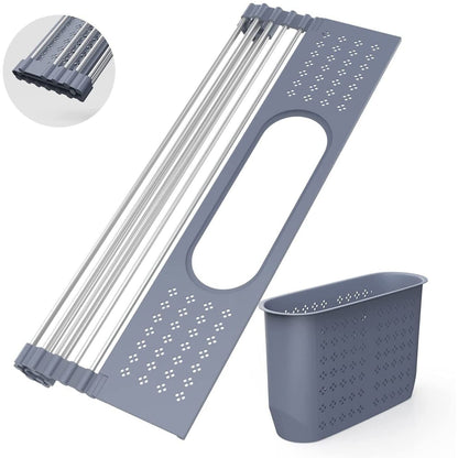 LEMIKKLE Roll Up Dish Drying Rack 17.5" x 15.2" Over The Sink Dish Drying Rack, Multi-Purpose Kitchen Rolling Dish Drainer Foldable SUS 304 Stainless Steel Dish Drying Rack