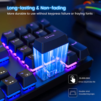 RisoPhy Mechanical Gaming Keyboard, RGB 104 Keys Ultra-Slim LED Backlit USB Wired Keyboard with Blue Switch, Durable Abs Keycaps/Anti-Ghosting/Spill-Resistant Computer Keyboard for PC Mac Xbox Gamer