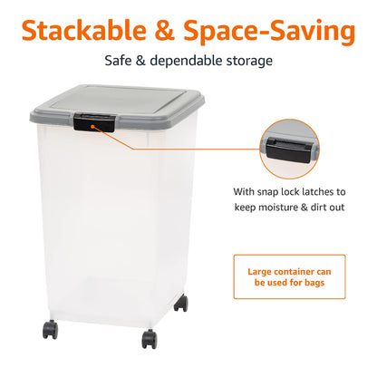 Amazon Basics Airtight Dog Food Storage Container with Scoop and Wheels, 69 QT, Gray