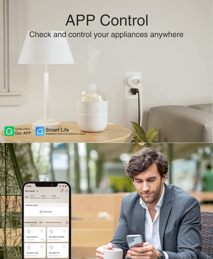 GHome Smart Mini Smart Plug Works with Alexa and Google Home, WiFi Smart Outlet Socket Remote Control Timer Function, Only 2.4GHz Network, No Hub Required, ETL FCC Listed, White