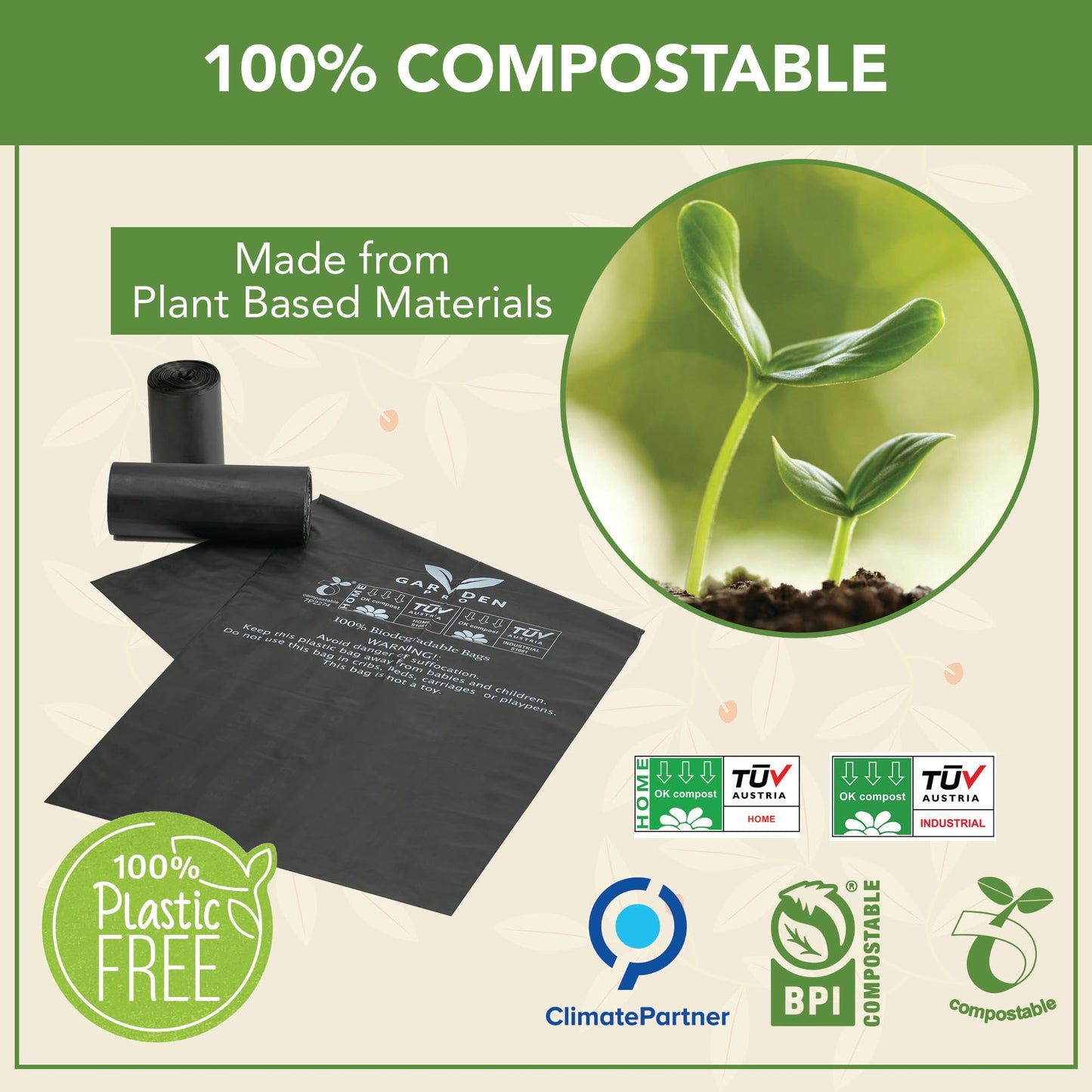 Portable Toilet Replacement Bags | 20 Liners, 8 Gallon 100% Compostable for Camping | OK Compost Home Certified, Plastic Free