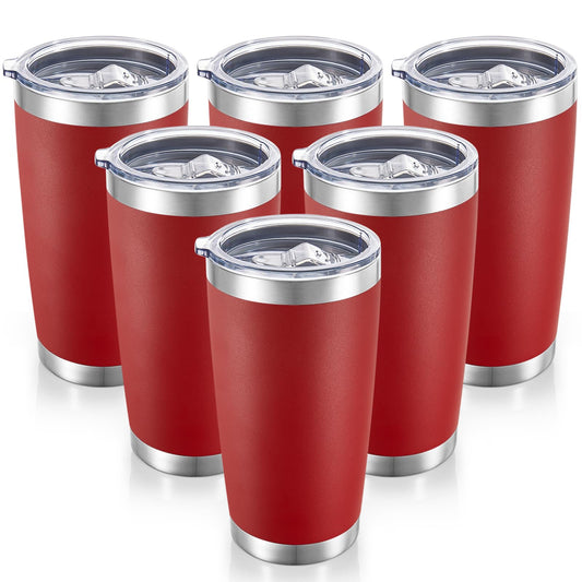 20 oz Tumblers Bulk Stainless Steel Tumbler with Lid Double Wall Vacuum Insulated Coffee Mug 20oz Powder Coated Cup for Hot and Cold Drinks, Red, 6 pack