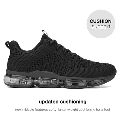 Men's Air Cushion Running Shoes Breathable Tennis Fashion Sneakers Non Slip Workout Casual Sport Shoes Gym Training Comfortable Walking Shoes All Black