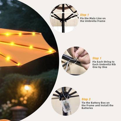 10ft Patio Umbrella, Table Market Umbrella Outdoor Patio with 104 LED Lights 8 Sturdy Ribs & Push Button Tilt and Crank for Deck, Pool, Garden, Backyard
