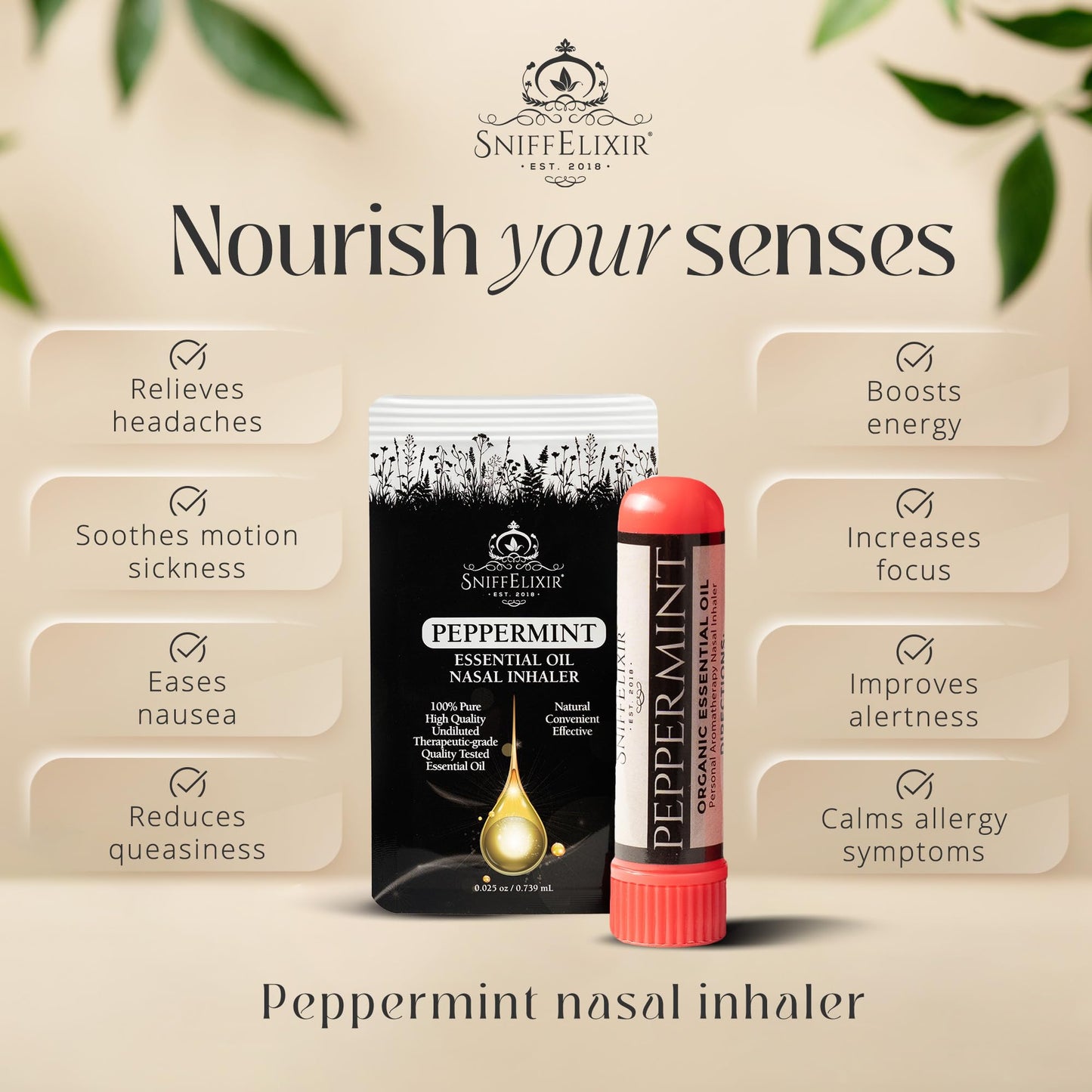 Peppermint Inhaler Nasal Stick - Aromatherapy Nasal Inhaler, Portable Nose Inhaler Stick, Non Drowsy Motion Sickness Stick with Peppermint Essential Oil, Aromatherapy Inhaler Stick, Aroma Inhaler