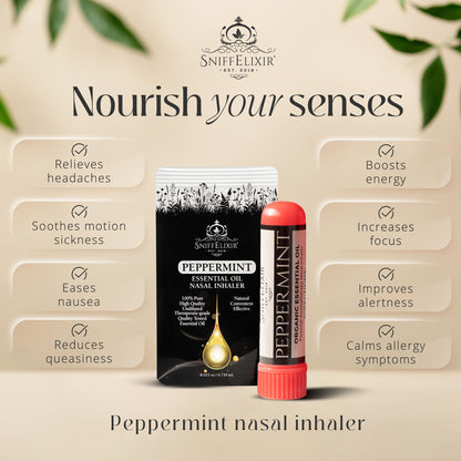 Peppermint Inhaler Nasal Stick - Aromatherapy Nasal Inhaler, Portable Nose Inhaler Stick, Non Drowsy Motion Sickness Stick with Peppermint Essential Oil, Aromatherapy Inhaler Stick, Aroma Inhaler