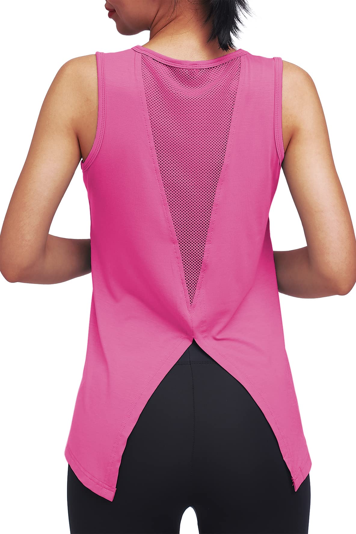 Mippo Workout Tops for Women Yoga Atheltic Tops Muscle Tank Tennis Shirts Open Back Tank Loose Workout Clothes Fuchsia XS