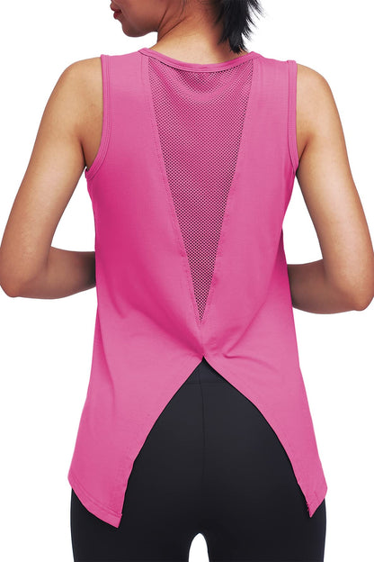 Mippo Workout Tops for Women Yoga Atheltic Tops Muscle Tank Tennis Shirts Open Back Tank Loose Workout Clothes Fuchsia XS