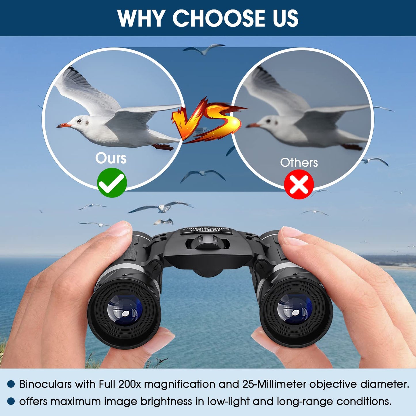 200x25 Compact Binoculars for Adults and Kids, High Powered Mini Pocket Binoculars, Waterproof Small Binocular for Bird Watching, Hunting, Concert, Theater, Opera, Traveling, Sightseeing