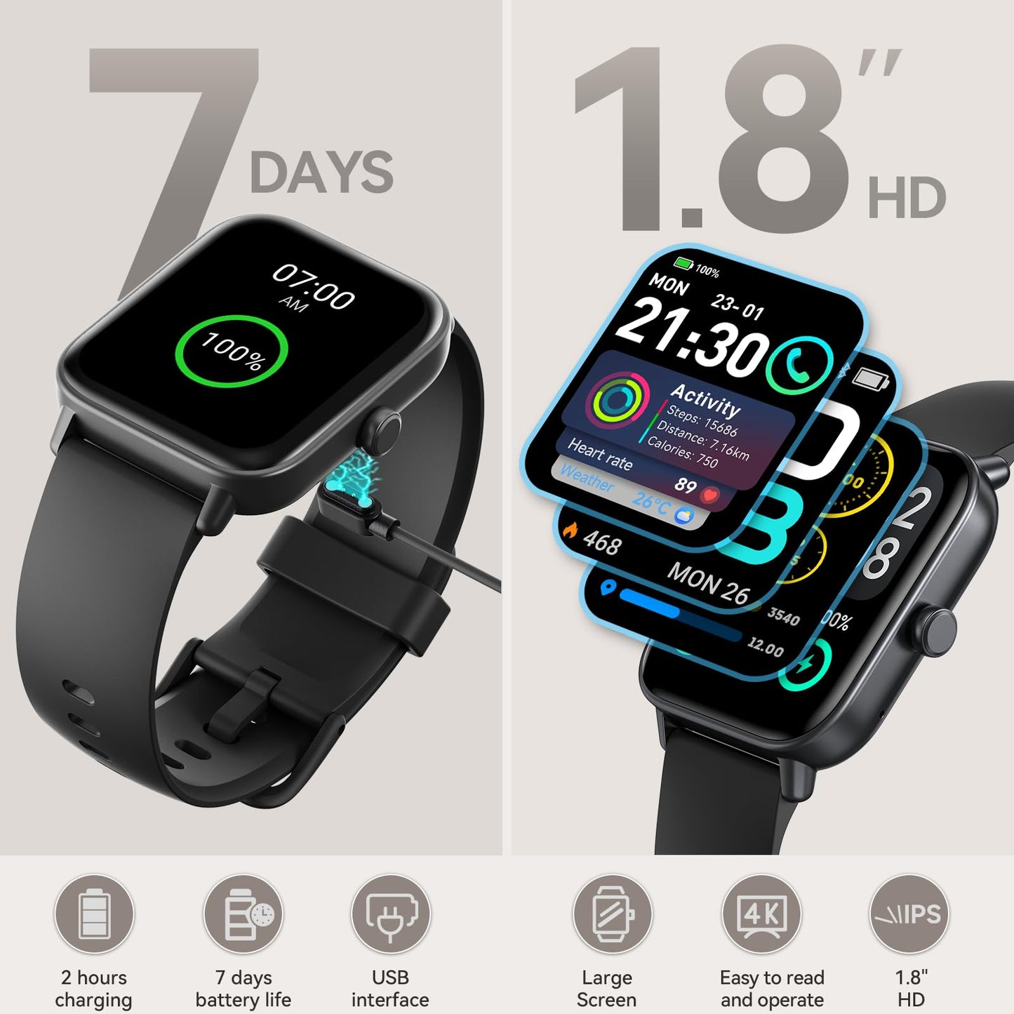 aeac Smart Watches for Men Women Answer/Make Call, Alexa Bulit-in, 1.8" HD Fitness Tracker for Android iOS, Smart Watch with IP68 Waterproof/110 Sport Modes/Heart Rate/Sleep Monitor/Calories/Pedometer