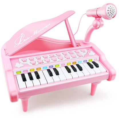 Love&Mini Piano Keyboard Toy for Girls - 24 Keys Toddler Music Toy Instrument with Microphone, Pink Piano Toy for 1 2 3 Years Old Girls Birthday Gift