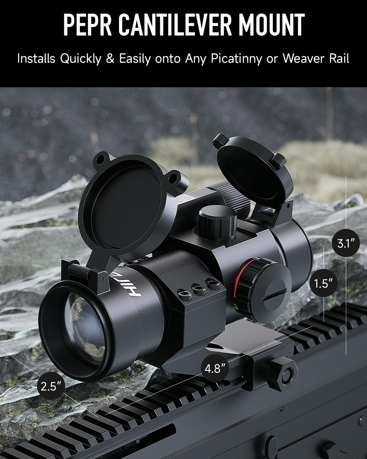 Hiram 1X30 4 MOA Green Red Dot Sight for Rifles with Green Laser, Picatinny Cantilever PEPR Mount