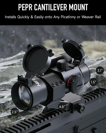 Hiram 1X30 4 MOA Green Red Dot Sight for Rifles with Green Laser, Picatinny Cantilever PEPR Mount
