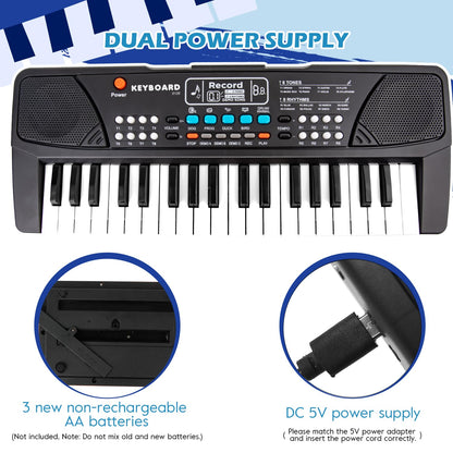 M SANMERSEN Kids Piano Keyboard, Piano for Kids with Microphone Portable Electronic Keyboards for Beginners 37 Keys Musical Toy for 3/4/5/6 Year Old Girls Boys