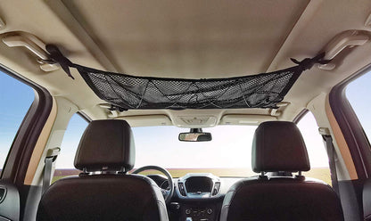 Kaskawise Car Ceiling Cargo Net Pocket,31"x21" Adjustable Double-Layer Mesh SUV Roof Organizer Long Trip Ceiling Storage Net,Car Camping Cargo Net for SUV,Van Life Accessories