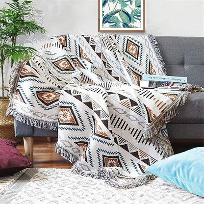 Lqprom Boho Throw Blankets Knit Bed Blankets with Tassel Aztec Western Throws Cover Farmhouse Decor for All Season Sofa Couch Chair Outdoor Camping Picnic Tent Beach Car Traveling 51"x63"