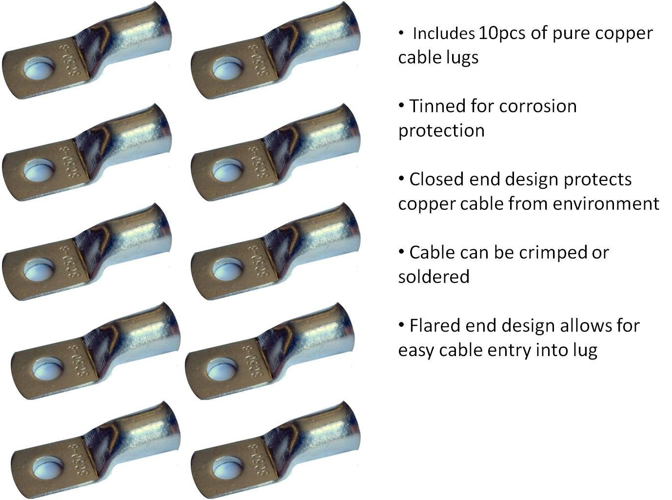2 Gauge 2 AWG 10 Feet Red + 10 Feet Black Welding Battery Pure Copper Flexible Cable + 10pcs of 3/8" Tinned Copper Cable Lug Terminal Connectors + 3 Feet Black Heat Shrink Tubing