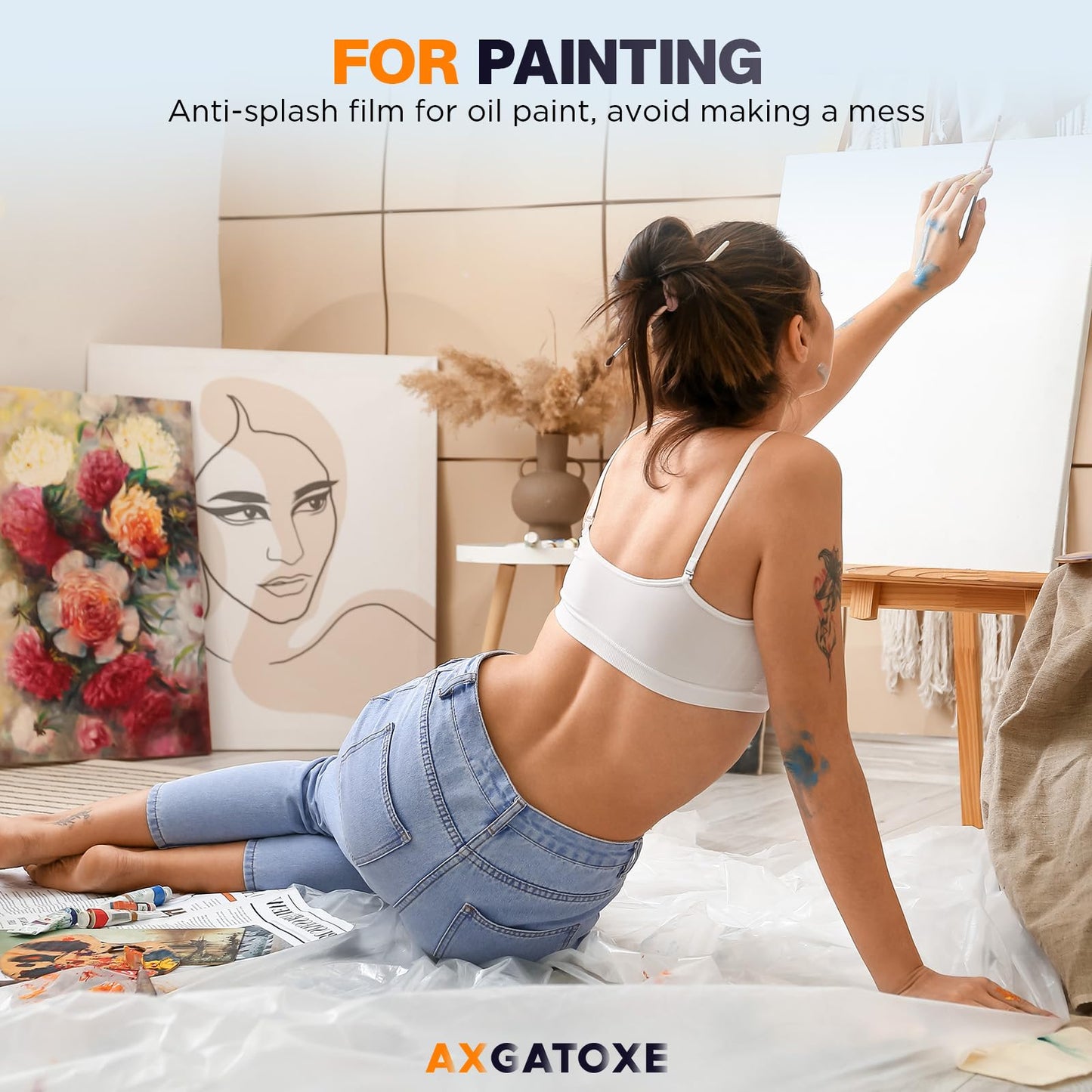 12 x 9 Ft Plastic Drop Cloths (6-Pack) - Disposable Painter's Sheeting & Tarps for Painting, Waterproof Furniture/Couch/Floor Protection