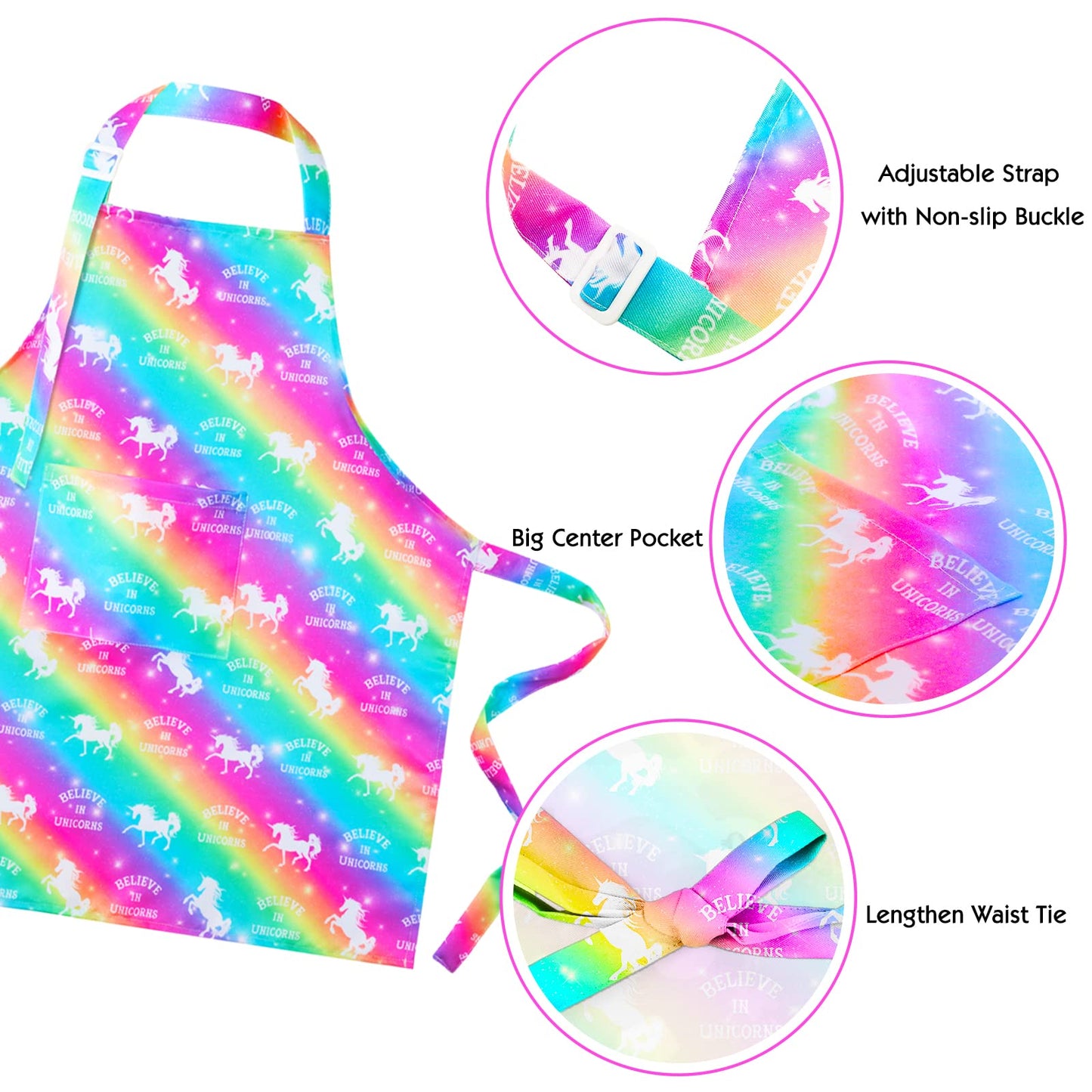 PASHOP 2 Pack Kids Apron Rainbow Unicorn Aprons With Pockets for Girls Boys Toddler Apron for Painting Cooking Baking
