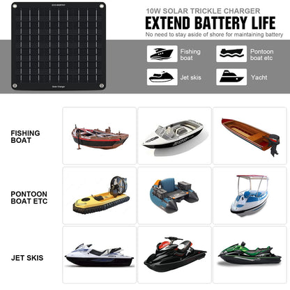 ECO-WORTHY 10W Solar Car Battery Charger Maintainer 12V Waterproof Portable Solar Trickle Charger for Car Truck Boat Lawn Mower RV Trailer Tractor ATV Utility Vehicle Battery