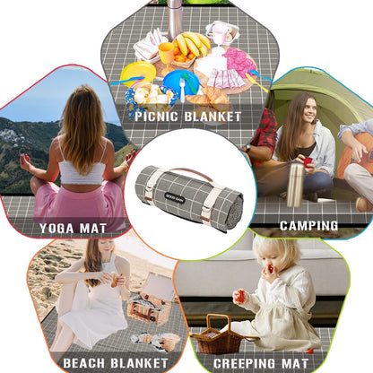 Picnic Outdoor Blankets Waterproof Extra Large - Beach Mat Sand Free Foldable with Carry Strap | Portable Camping Blanket | Park Blanket for Grass Park, Hiking, Travel, Concerts, Indoor (Grey Check)