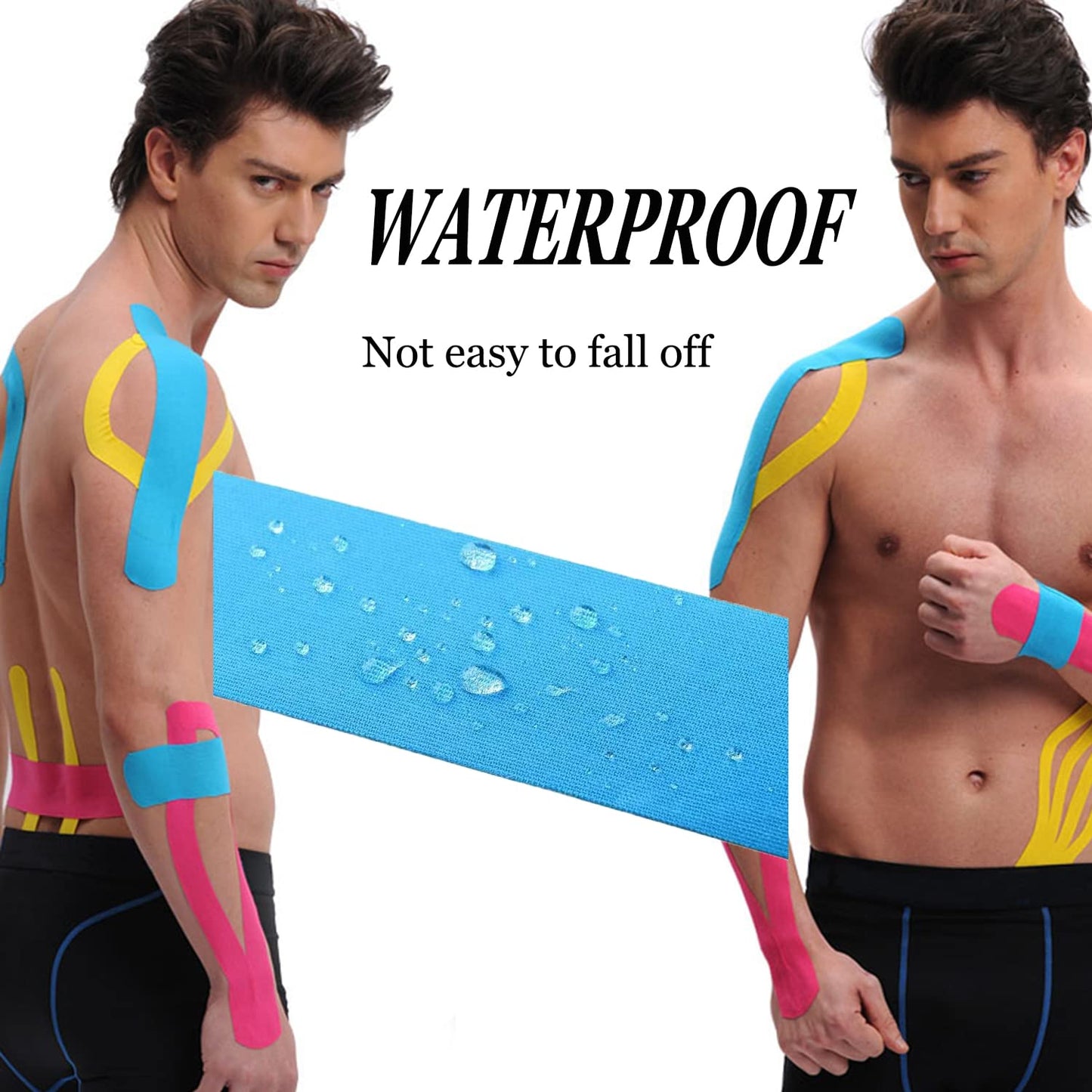 Kinesiology Tape Pro Athletic Sports (3 Rolls,60 Precut Strips) Waterproof Breathable Latex Free Tape for Ankle Wrists Knees Elastic Running Tennis Swimming Football Sports Activities Tapes (Mix)