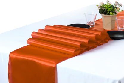 MDS 10 PCS Satin Table Runners 12 x 108 Inch Charmeuse Sateen Silk Table Runner for Indoor Outdoor Wedding Reception Birthday Graduation Party Event Banquet Dining Table Decoration - Brunt Orange