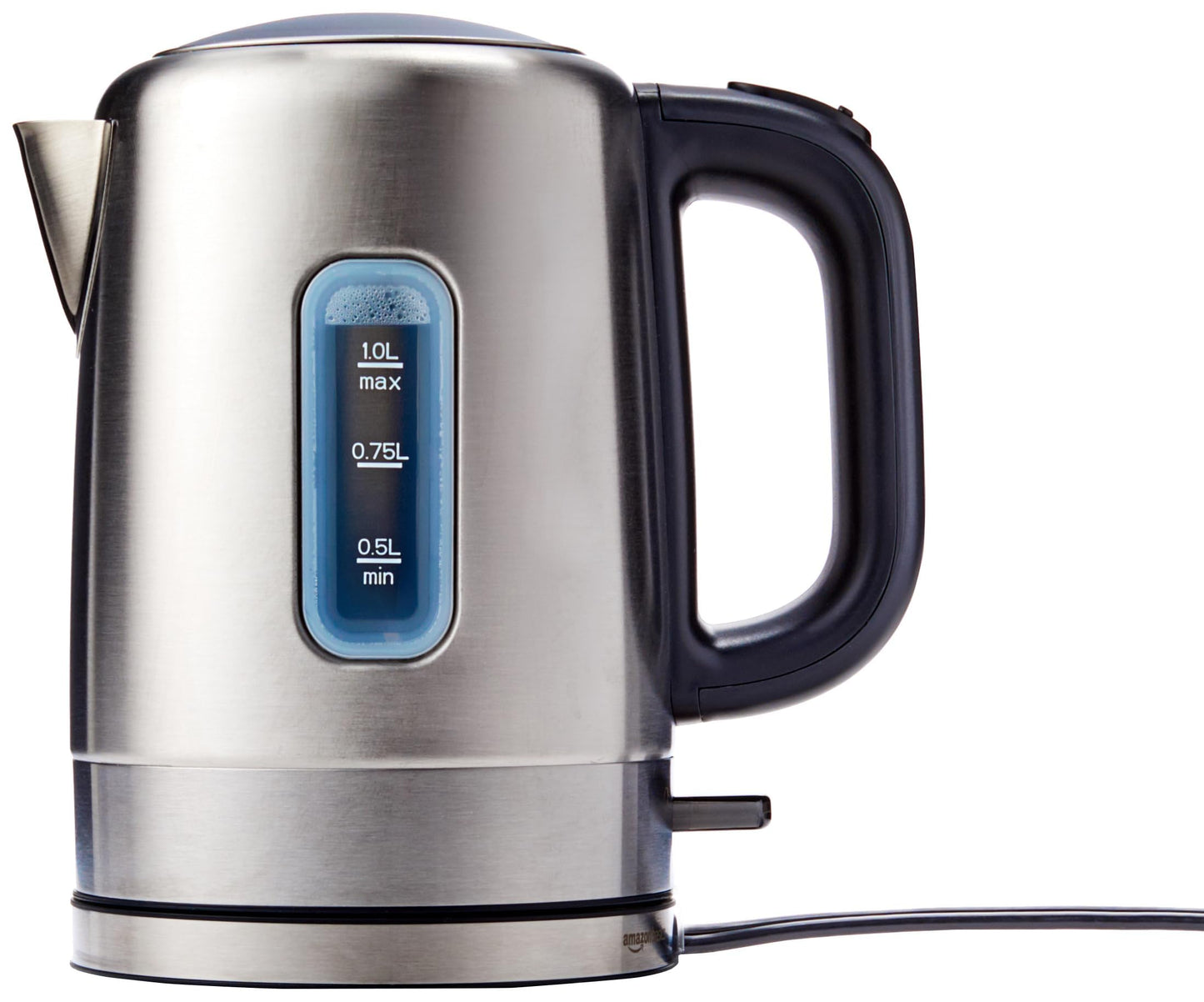 Amazon Basics Electric Stainless Steel Kettle for Tea and Coffee, BPA-Free, Fast Boiling, Auto Shut-Off, 1.1 Quarts, 1500W, Black and Silver