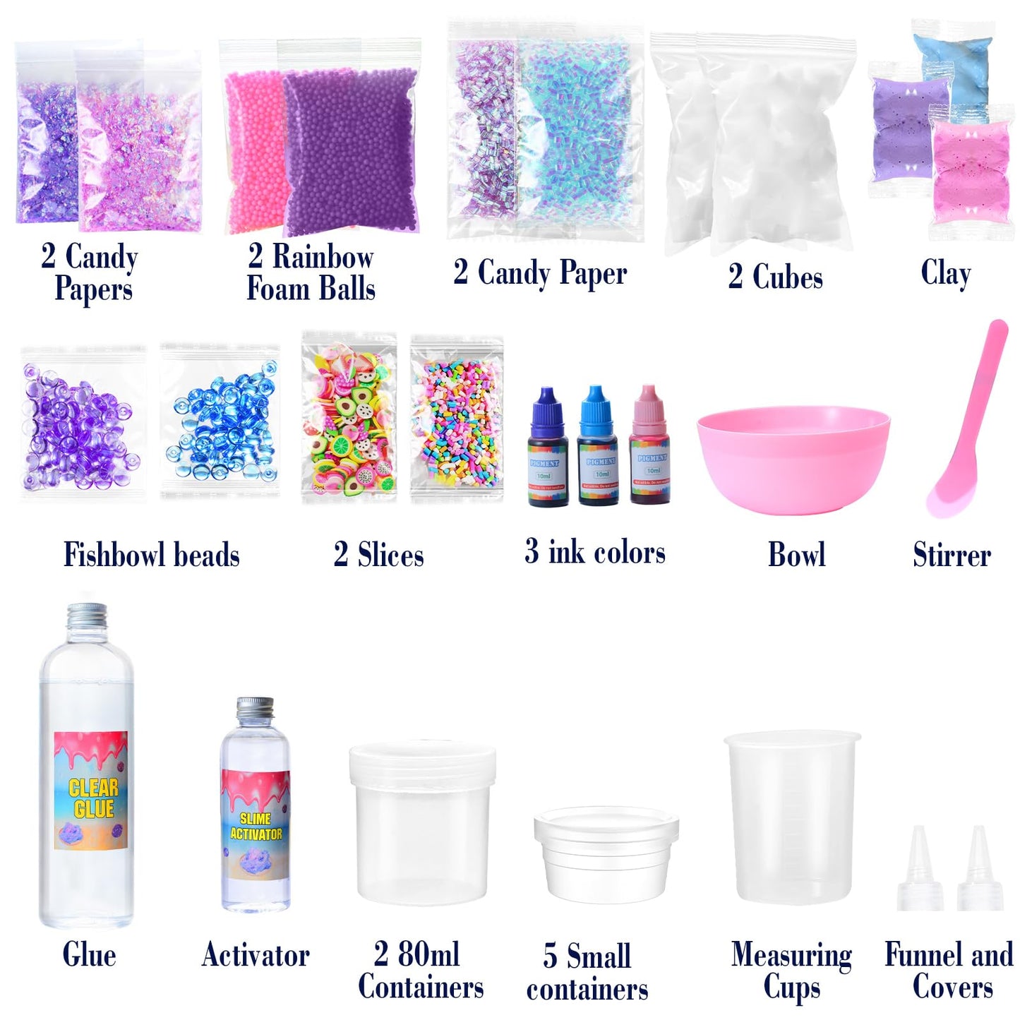 inksbui Slime Kit - Confetti, Glimmer Crunchy, Foam, Jelly Cubes - Stress Relief Toys, Party Favors for Kids, Boys and Girls Ages 6-12