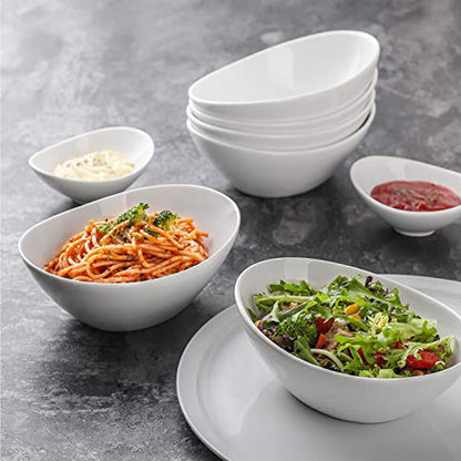 LIFVER Dessert Bowls, 16 Ounce Serving Bowls for Side Salad, Soup, Cereal, Ice Cream, 7 inch Porcelain White Bowls Set, Dishwasher & Microwave Safe Kitchen Bowls, Set of 6