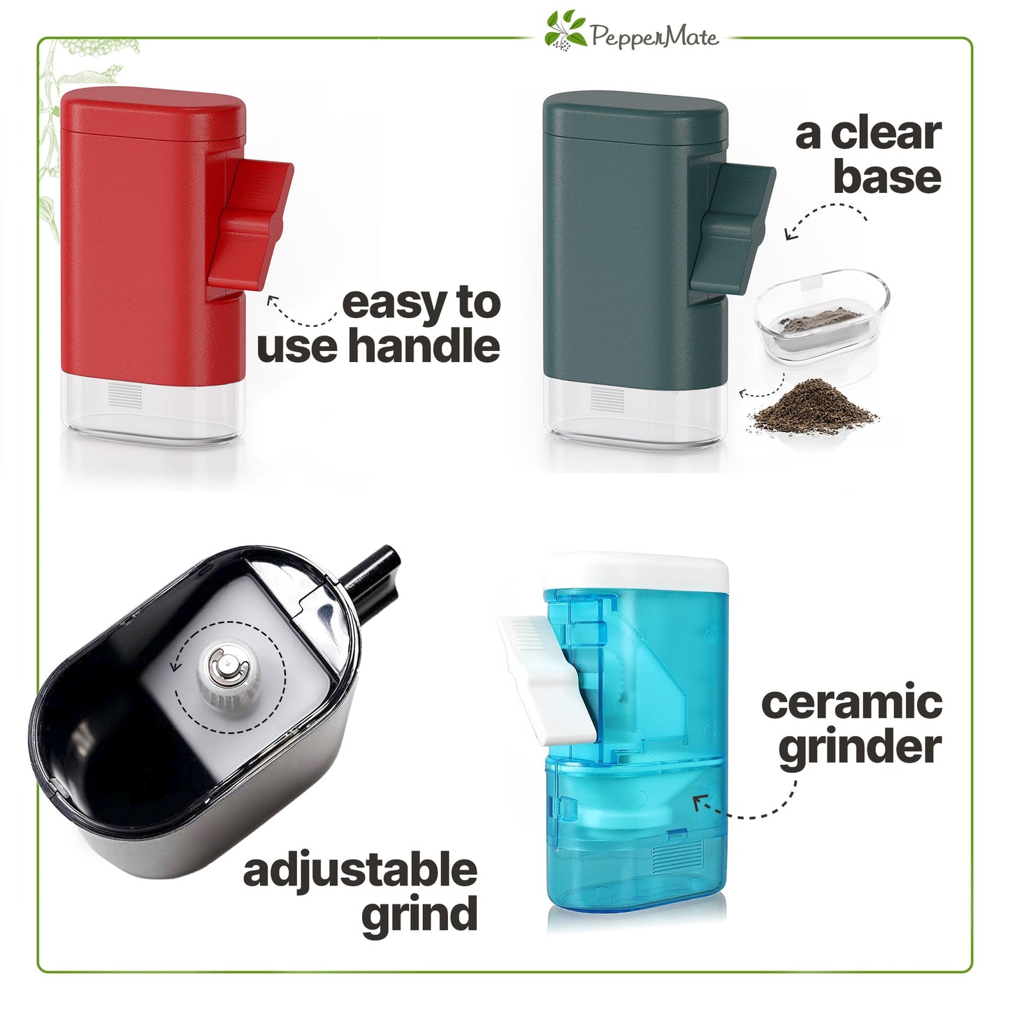 PepperMate Traditional Black Pepper Grinder Mill - Manual, High-Efficiency Salt and Pepper Grinder - Durable, Adjustable Coarseness Pepper Mill Grinder - Easy to Use