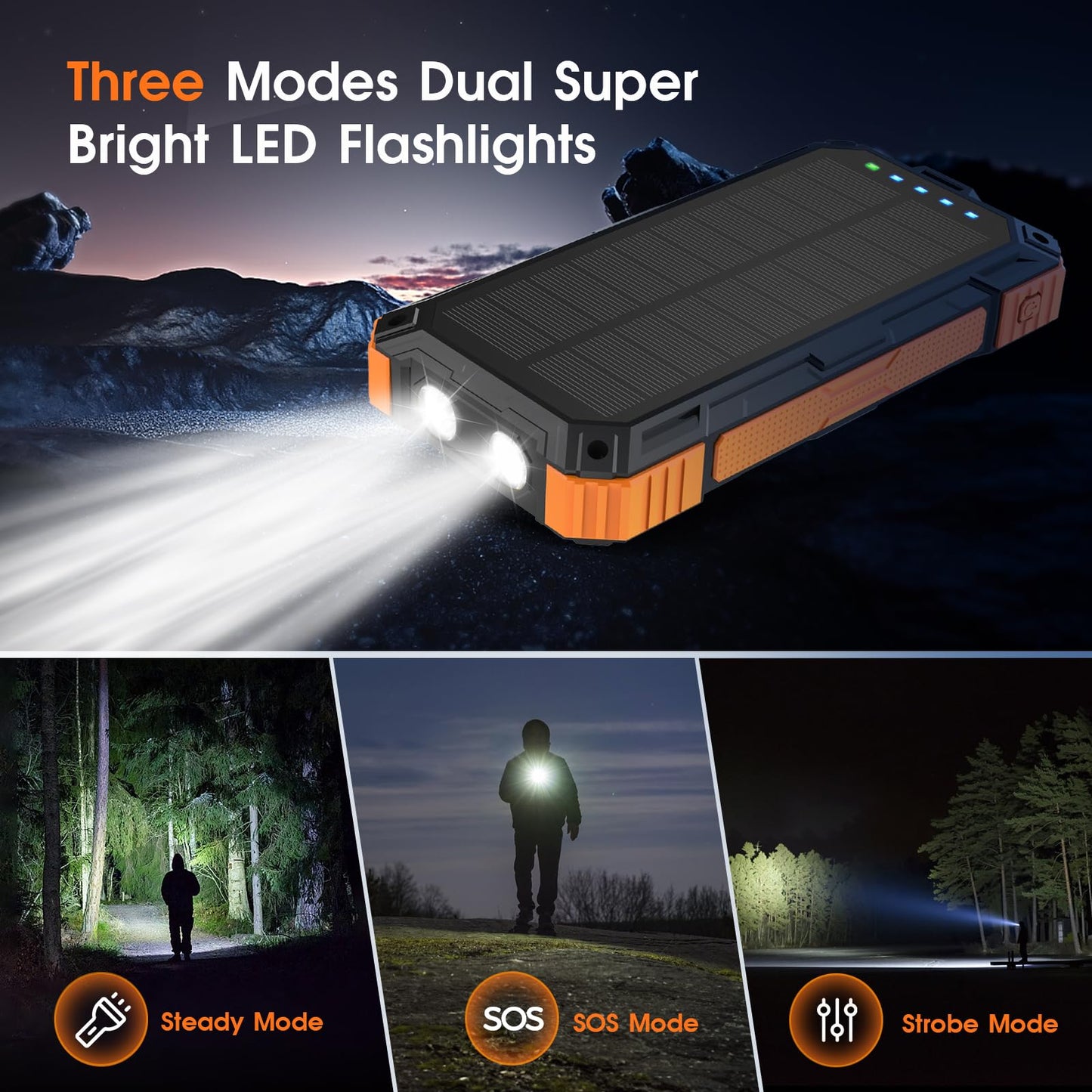 Power Bank Solar Charger,49800mAh Wireless Portable Charger with 4 Built-in Cables,22.5W Fast Charging Battery Pack USB-C in/Output PD+QC3.0 Portable Power Bank for All Cell Phones