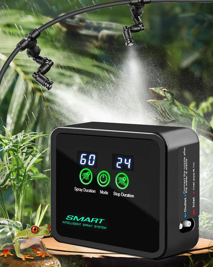 Reptile Humidifiers Smart Misting System, Reptile Mister Automatic with Timer, Terrariums Humidifier with 360°Adjustable Misting Nozzles, Spray Kit for Rainforest Plants Amphibian