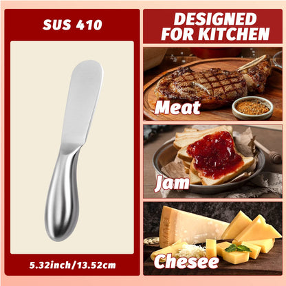 Mlurcu Butter Knives 4 Pieces Stainless Steel Cheese Butter Spreader Knife Set for Cold Butter, Cream Cheese, Jam, Pastry, Charcuterie, Multipurpose Kitchen Gadgets