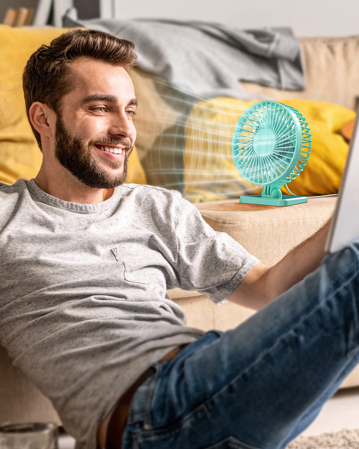 Gaiatop USB Desk Fan, Small But Powerful, Personal Portable Quiet 3 Speeds, Adjustable Mini Table Desktop fan for Cooling Home Office Car Summer Travel Gifts Green