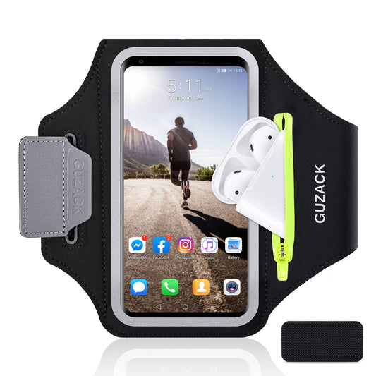 GUZACK Running Armband for iPhone 16 Pro 15 14 13 12 11 Pro Max/Plus/XR/XS, Galaxy S25/S24/S23/S22, with Card Slot & Key Pockets, Sports Arm Bands Cell Phone Holder Fit Up to 6.9 Inches Phone