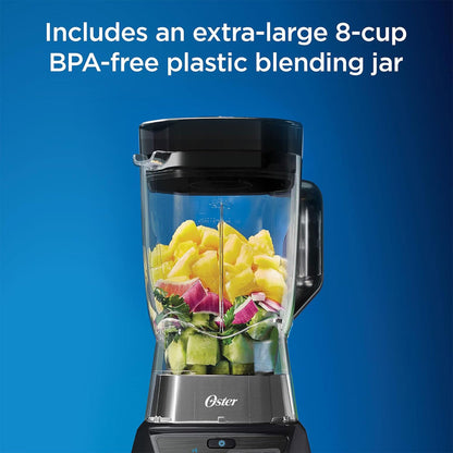 Oster Blender and Food Processor Combo with 3 Settings for Smoothies, Shakes, and Food Chopping, Includes 2 24-Ounce Cups and Lids, Carbon Grey