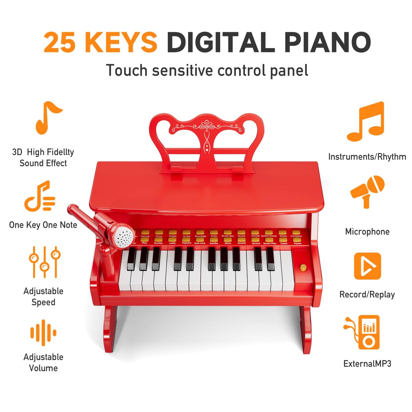 Kids Keyboard Piano for Kids - Upgraded Red Digital Musical Keyboard Piano Instrument Toys for 2 3 4 5 6 7 Years Old Beginners Educational Instruments Birthday Gift for Girls and Boys
