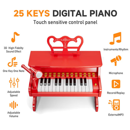 Kids Keyboard Piano for Kids - Upgraded Red Digital Musical Keyboard Piano Instrument Toys for 2 3 4 5 6 7 Years Old Beginners Educational Instruments Birthday Gift for Girls and Boys
