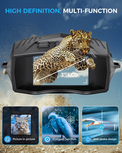 Night Vision Goggles - Night Vision Binoculars for Adults, 5000mAh Rechargeable Infrared Binoculars with 3'' Large Screen, 10X Digital Zoom External Flashlight for Camping