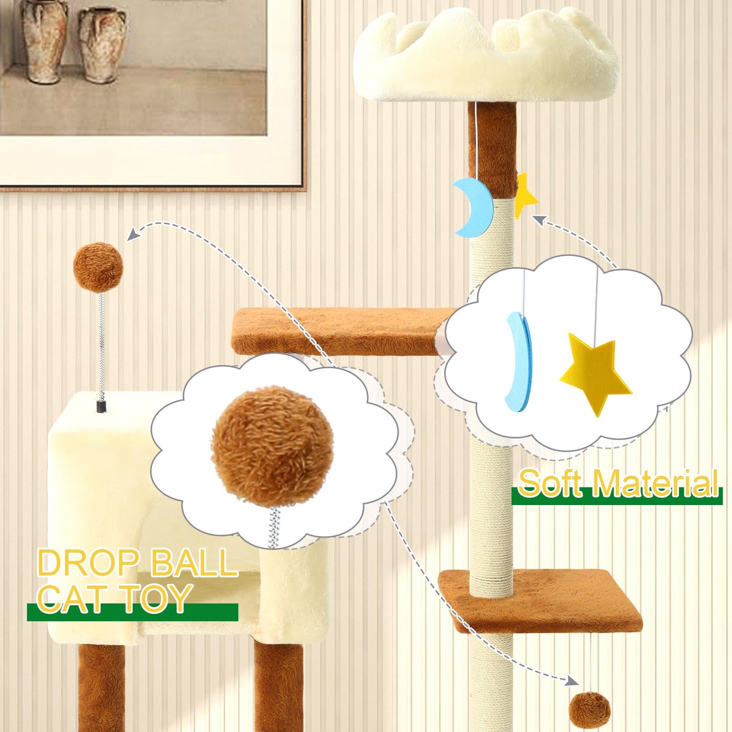 41 Inches Cat Tree Tower with Scratching Post, Tall Cat Trees for Indoor Cats Large Adult, Multi-Level Cozy Plush Cat Houses & Condo Furniture with Top Perch, Cats Climbing Towers(White)
