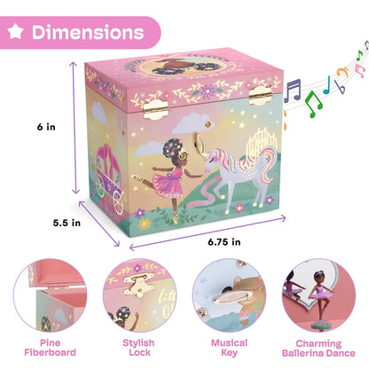 Jewelkeeper Jewelry Box for Girls - 2-Drawer Music Box with Little Queen Ballerina Dancing to Swan Lake, Cute Pink Design, Keepsake Storage for Treasured Accessories - 6.75 x 5.25 x 6 inches