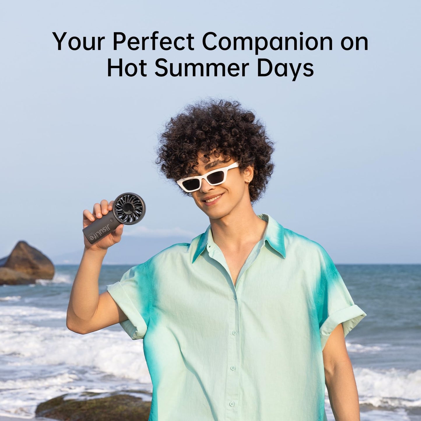 JISULIFE Handheld Fan Life4, 5000mAh Portable Rechargeable Fan, 5-Speed Turbo Wind, 17.5 Hrs Cooling, LED Display, Gifts for Men/Women, Essential for Travel,Beach,Vacation,Makeup,Concerts,Cruise-Black