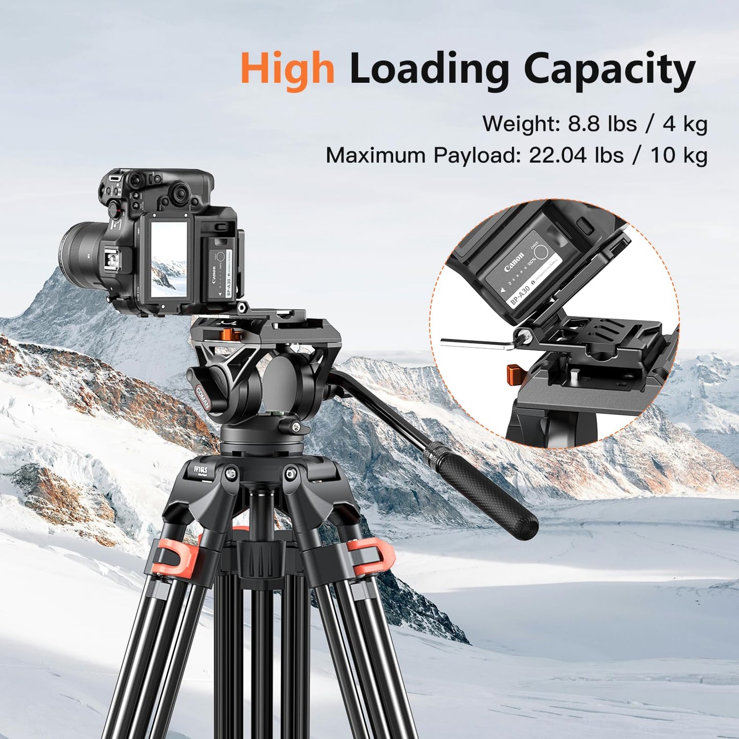 Heavy Duty Tripod Professional Video Tripod Aluminium 72inch with 360 Degree Fluid Head for Canon Nikon DSLR Camcorder Cameras Spotting Scopes