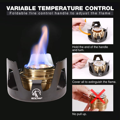 REDCAMP Mini Alcohol Stove for Backpacking, Lightweight Brass Spirit Burner with Aluminium Stand for Camping Hiking, Black